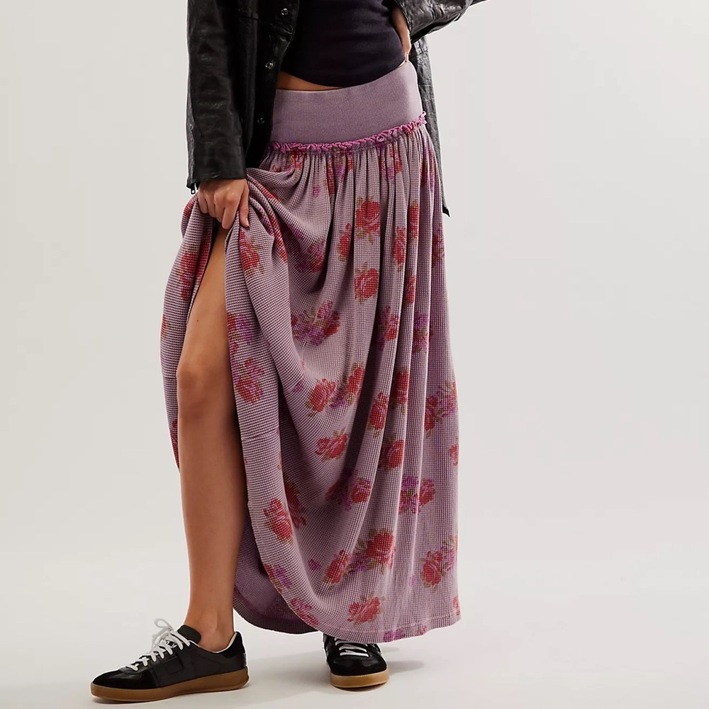 Free People Rosebud Maxi‎ Floral Thermal Skirt Sz L
